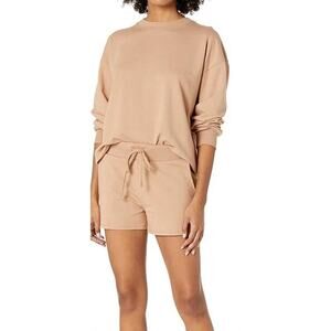 The Drop Women's Round Neck Long Sleeves Pullover Sweatshirt Cream Neutral Sz S